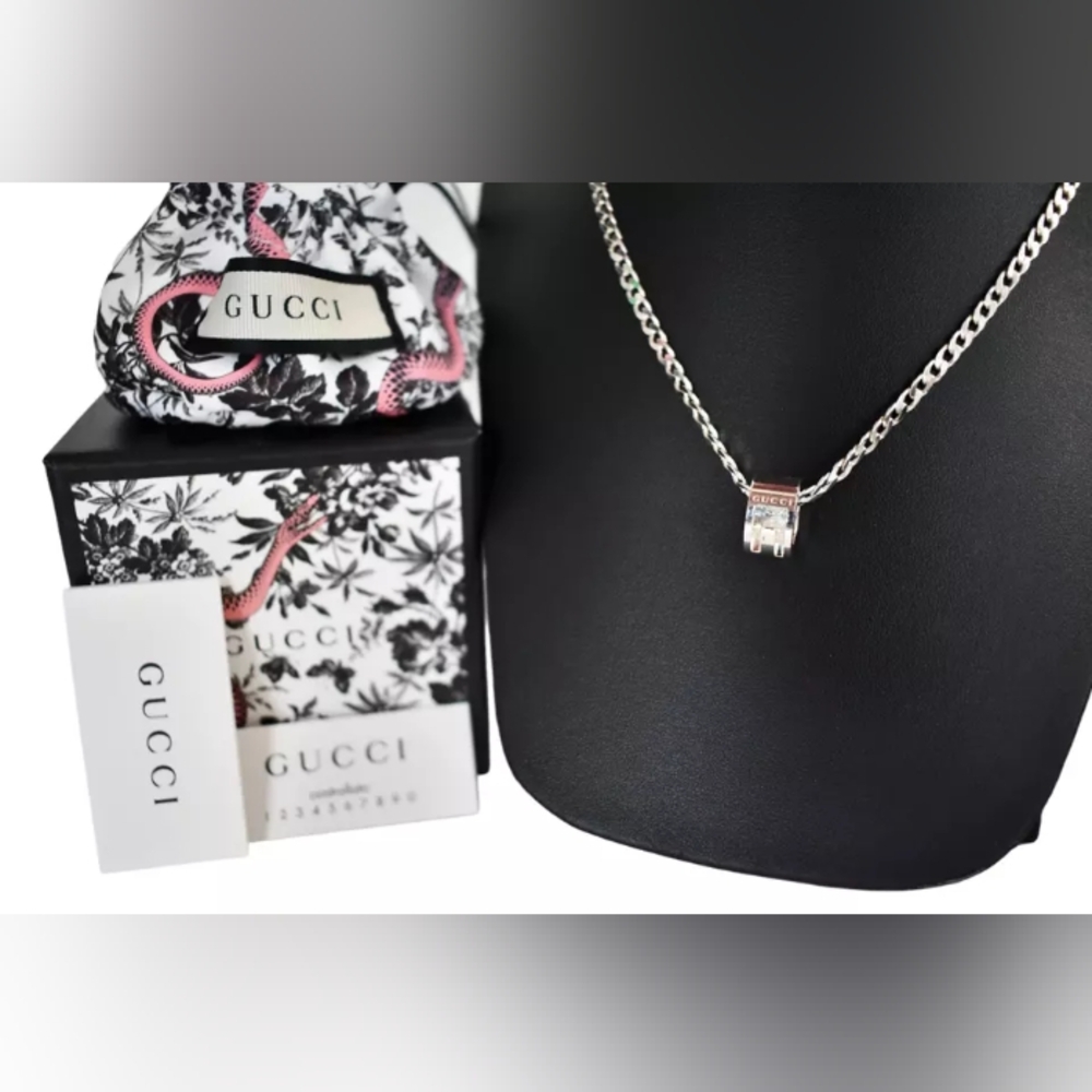 GUCCI 925 STERLING SILVER G-RING Pendant Necklace